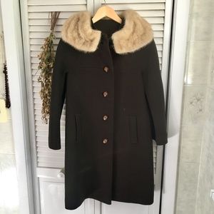 {Vintage} Fur Collar 60's Style Wool Button Coat 4
